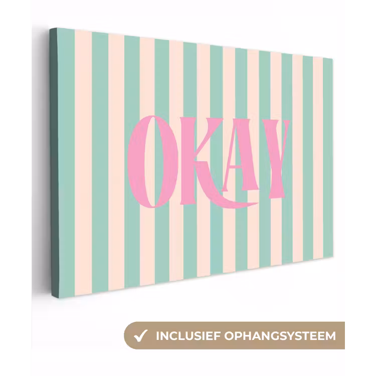 Roze - Groen - Strepen - Okay canvas 2cm klein -3d