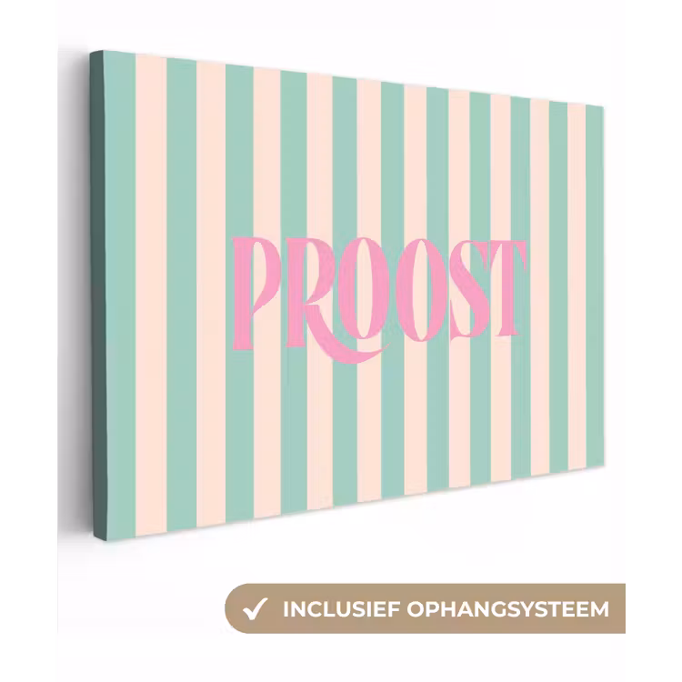 Roze - Groen - Strepen - Proost canvas 2cm klein -3d