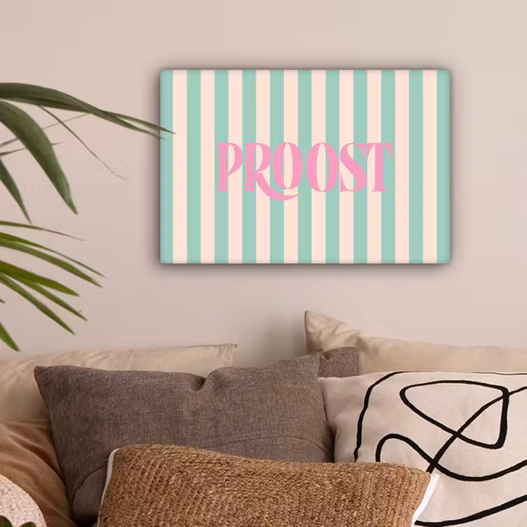 Roze - Groen - Strepen - Proost canvas 2cm klein -sfeer1