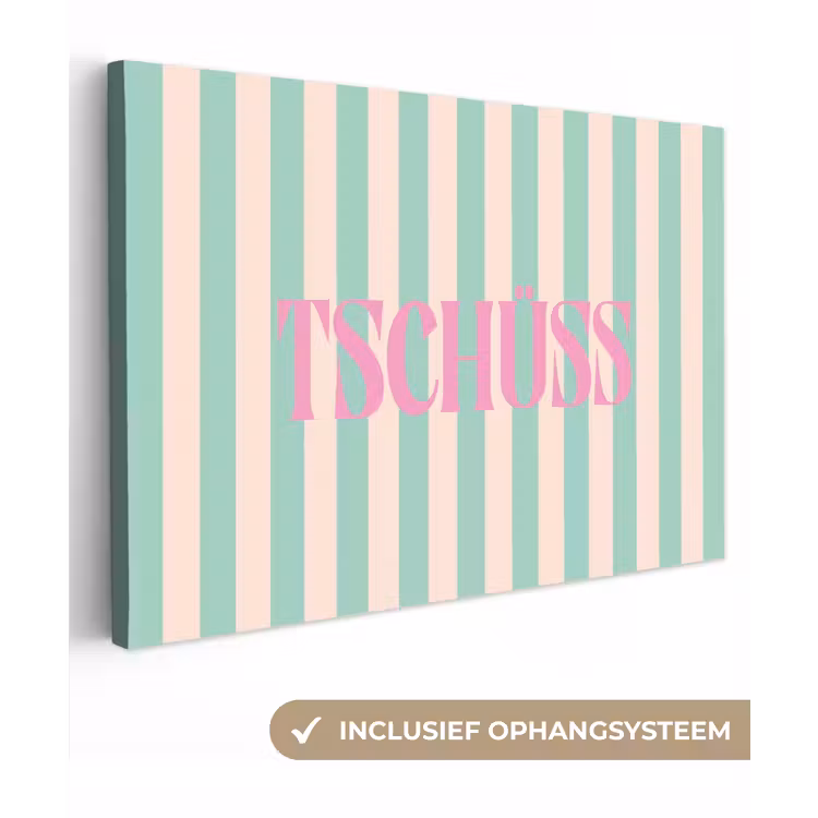 Roze - Groen - Strepen - Tschüss canvas 2cm klein -3d