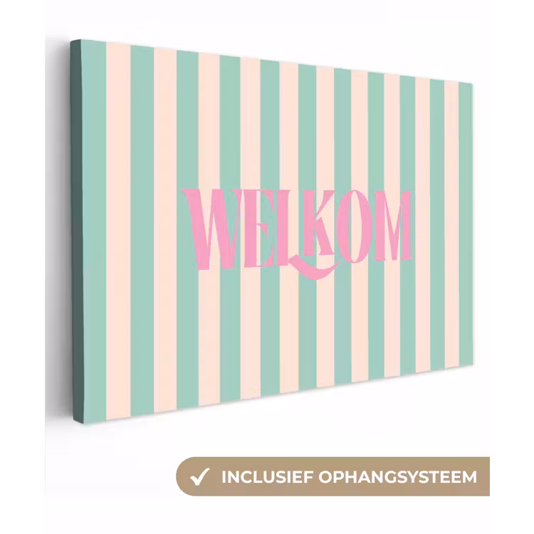 Roze - Groen - Strepen - Welkom canvas 2cm klein -3d