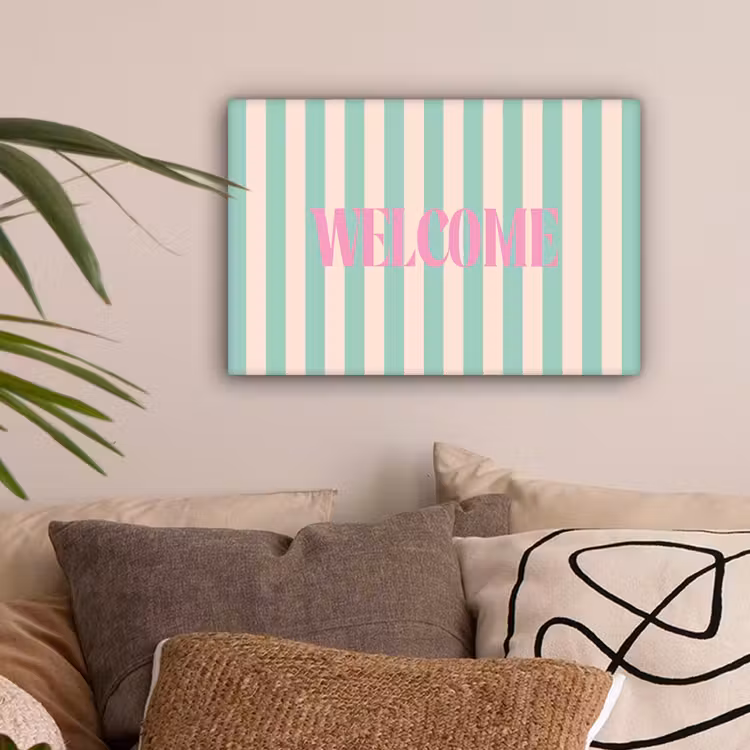 Roze - Groen - Strepen - Welcome canvas 2cm klein -sfeer1