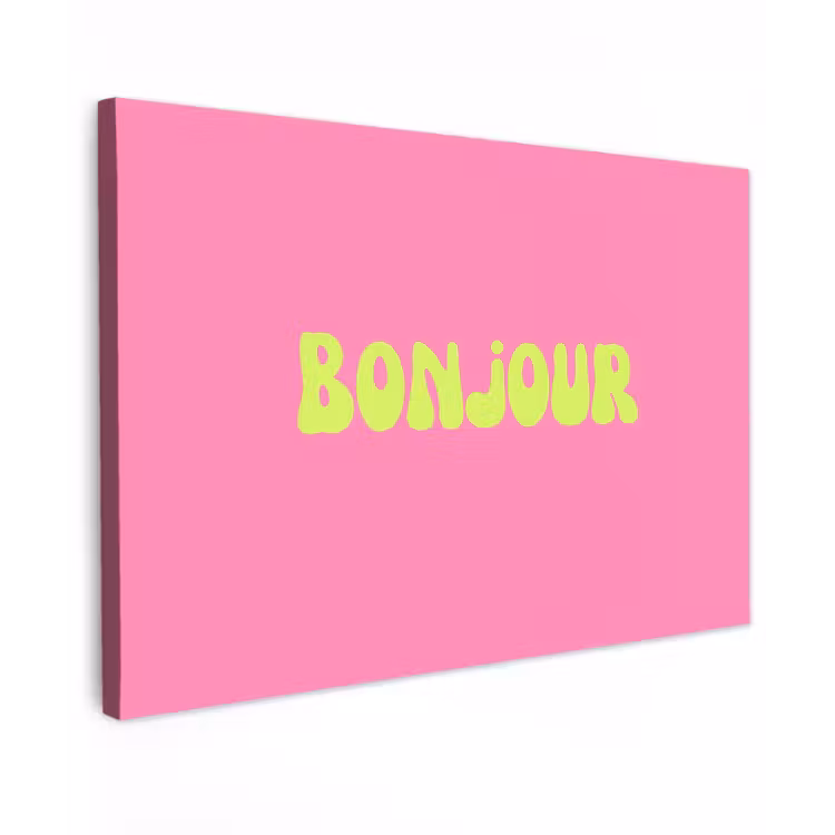 Roze - Groene bonjour - Organisch canvas 2cm klein -z3d