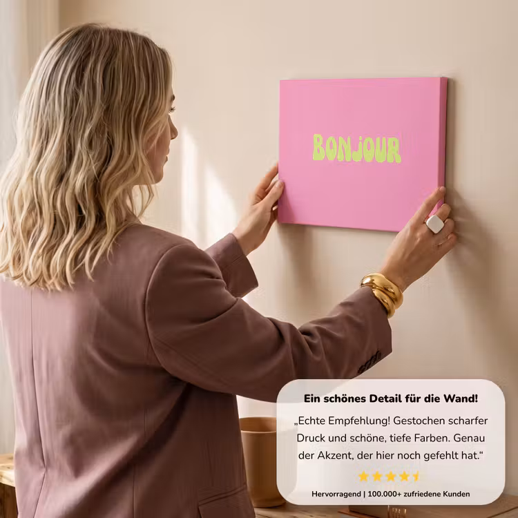 Roze - Groene - Bonjour - Organisch canvas 2cm klein -sfeer3