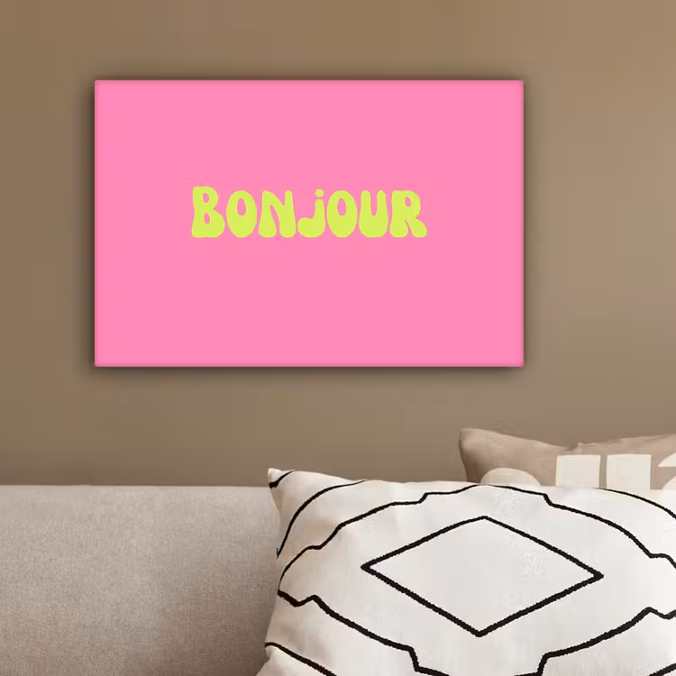 Roze - Groene - Bonjour - Organisch canvas 2cm klein -closeup_print_DE