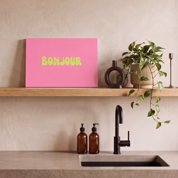 Roze - Groene - Bonjour - Organisch canvas 2cm klein -uniquesellingpoint_afwerking-onlywow_DE