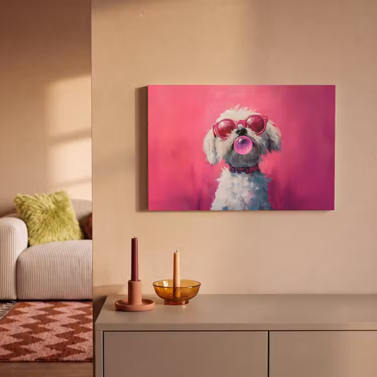 Pink - Hond - Bubbel canvas 2cm klein -sfeer1