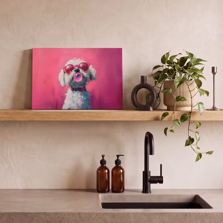 Pink - Hond - Bubbel canvas 2cm klein -sfeer3
