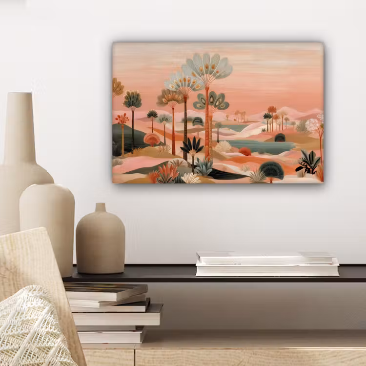 Roze landschap - Palmen - Water canvas 2cm klein -closeup_print_DE