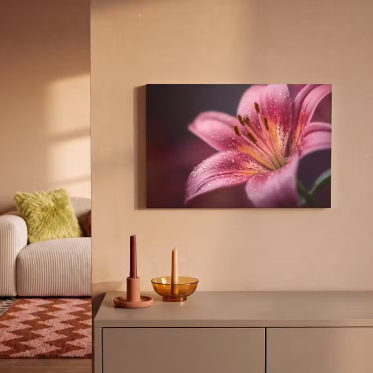 Roze - lelie - Dauwdruppels canvas 2cm klein -sfeer1