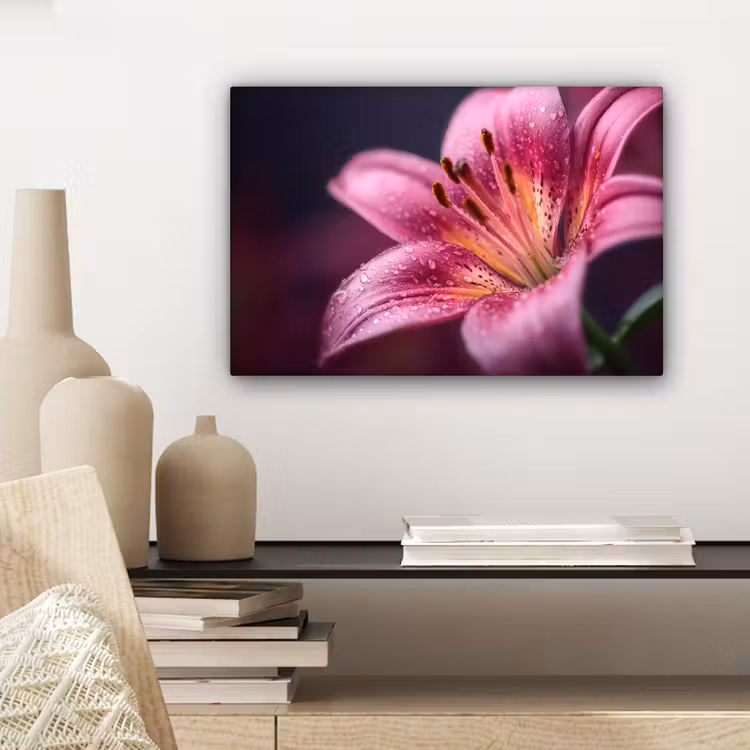 Roze - lelie - Dauwdruppels canvas 2cm klein -closeup_print_DE