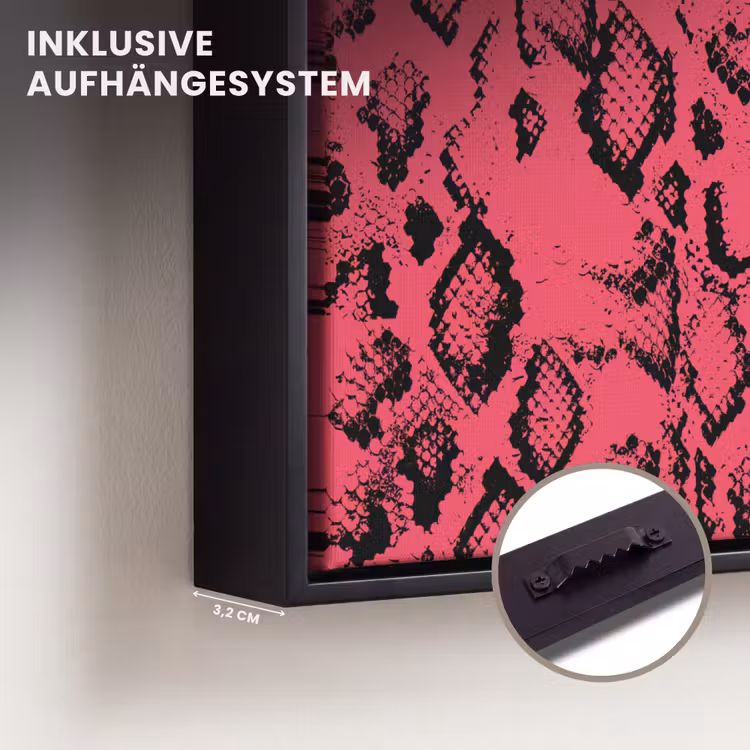 Roze - Slang - Motief Canvas met baklijst klein 1124 -closeup_ophangsysteem_DE