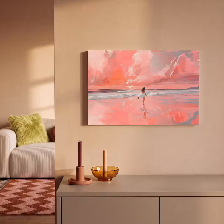 Roze - Surfen - Zee canvas 2cm klein -sfeer1