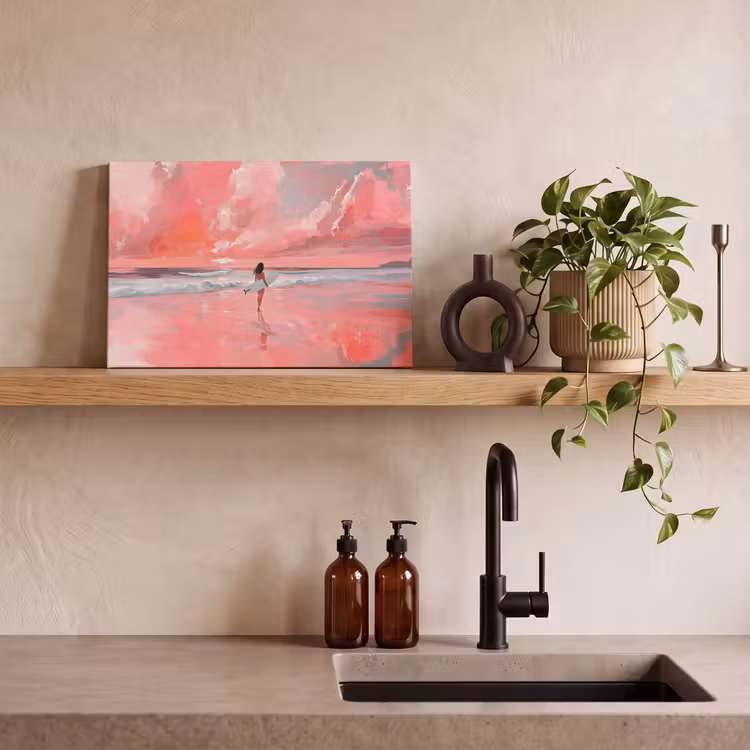 Roze - Surfen - Zee canvas 2cm klein -sfeer3
