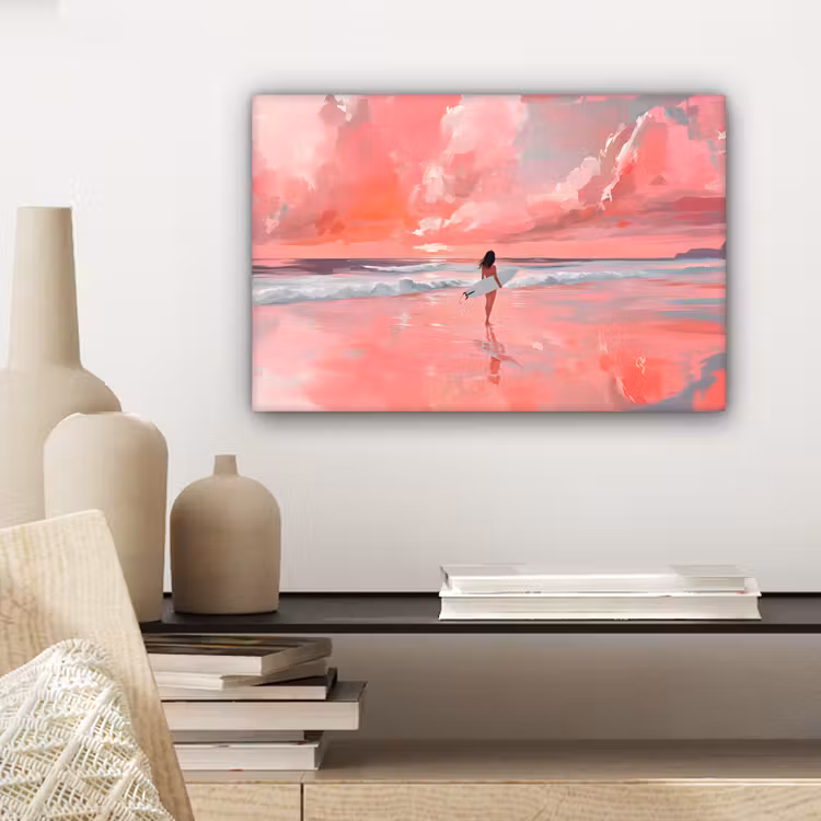 Roze - Surfen - Zee canvas 2cm klein -sfeer6