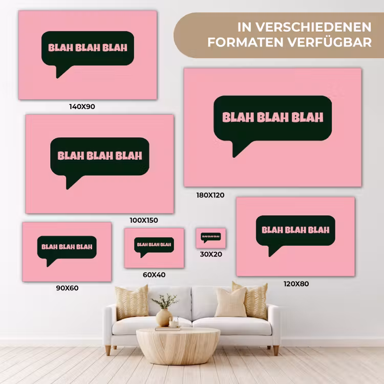 Roze - Tekstwolk - Groen - BLAH BLAH BLAH canvas 2cm klein -Xsfeer8_DE