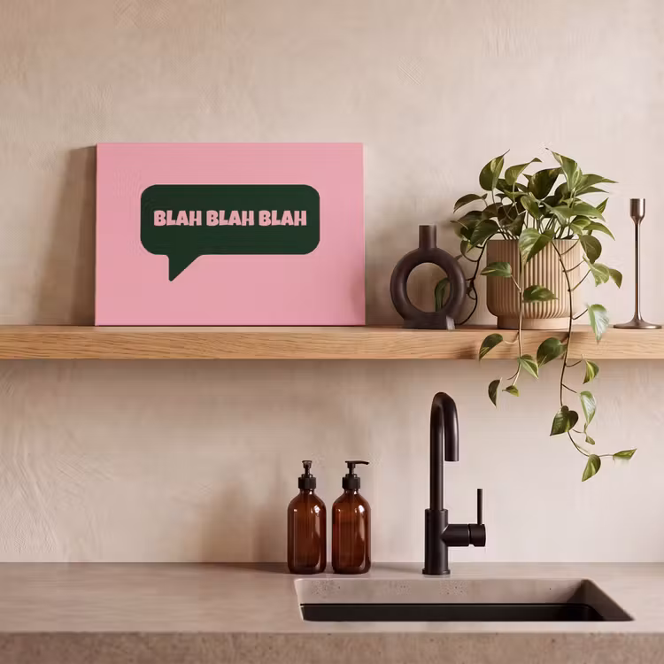 Roze - Tekstwolk - Groen - BLAH BLAH BLAH canvas 2cm klein -sfeer3