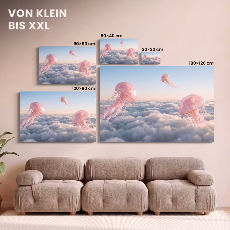 Leinwandbild - Rosa Tier – Wolken - Roze dier - Wolken canvas 2cm klein
