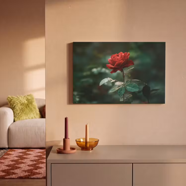 Roos - Bladeren - Dieprood canvas 2cm klein -sfeer1