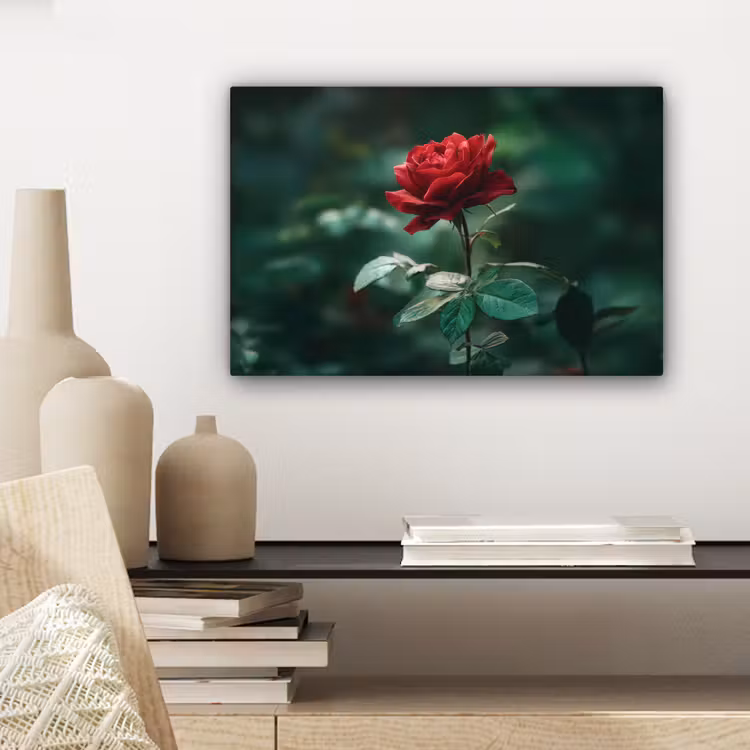 Roos - Bladeren - Dieprood canvas 2cm klein -closeup_print_DE
