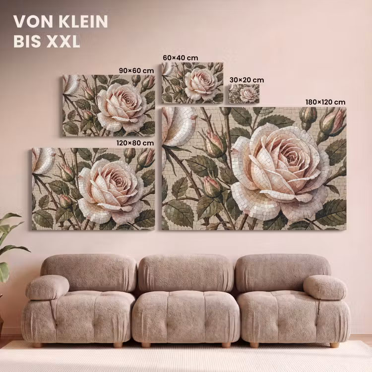 Roos - Mozaïek - Bloemen - Klassiek - Beige canvas 2cm klein -Xsfeer8_DE