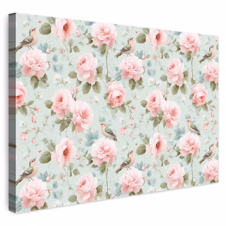 Rozen - Vogels - Pastel - Kleurrijk canvas 2cm klein 34 -3d