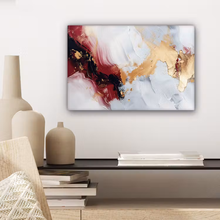 Rood - Abstract - Goud - Modern canvas 2cm klein -closeup_print_DE