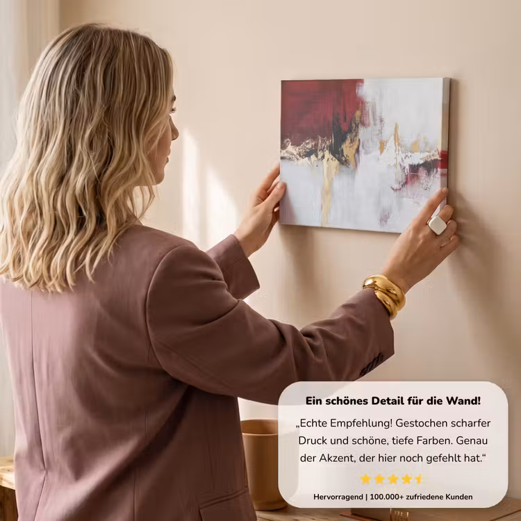 Rood - Marmer - Abstract - Goud - Modern canvas 2cm klein -sfeer3