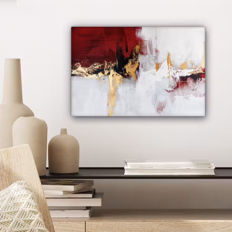 Rood - Marmer - Abstract - Goud - Modern canvas 2cm klein -closeup_print_DE