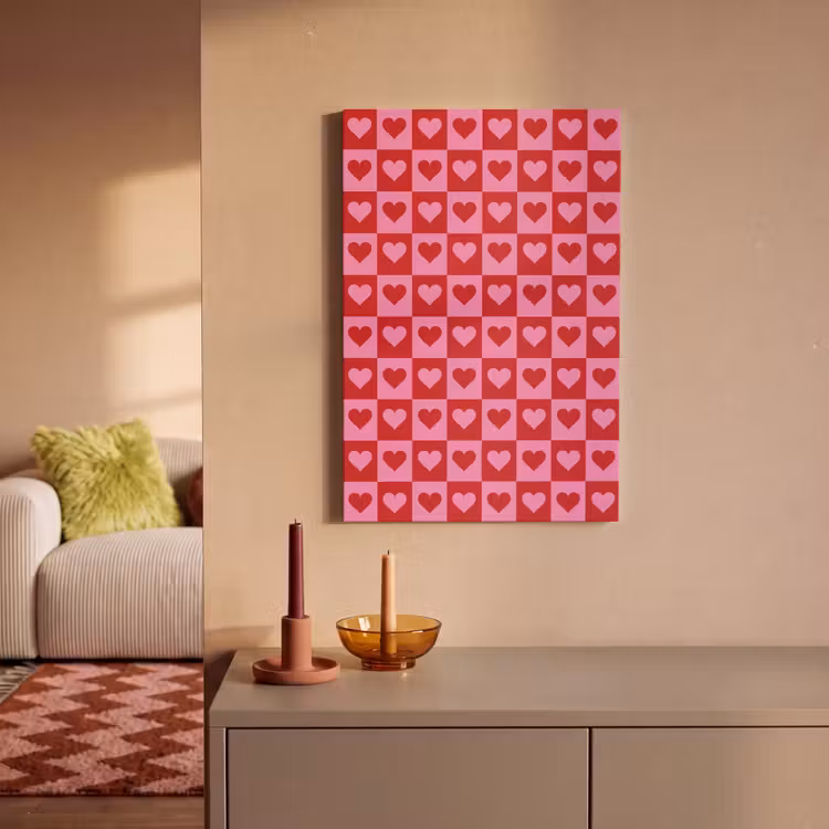 Rood - Roze - Schaakbord - Valentijn canvas 2cm klein -sfeer1