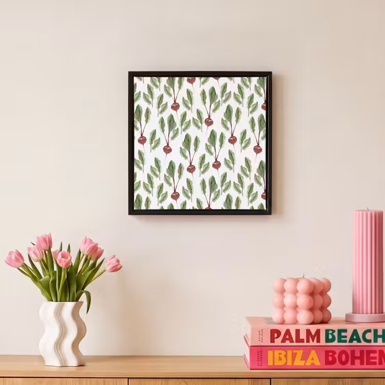 Rood - Bieten - Blad - Patroon Canvas met baklijst klein 1124 -atmosphere_sfeer1_global