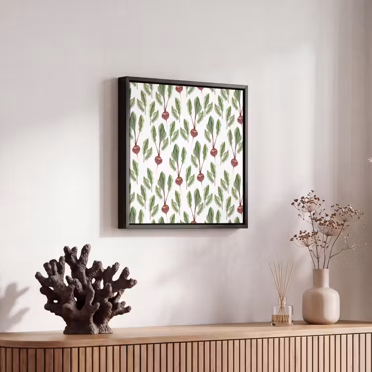 Rood - Bieten - Blad - Patroon Canvas met baklijst klein 1124 -atmosphere_sfeer4_global