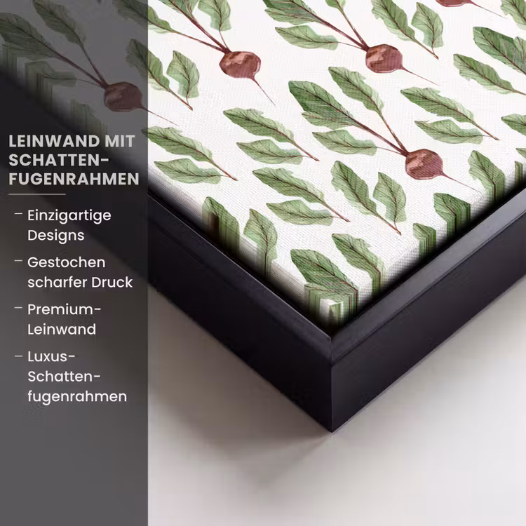 Rood - Bieten - Blad - Patroon Canvas met baklijst klein 1124 -uniquesellingpoint_productkenmerken_DE