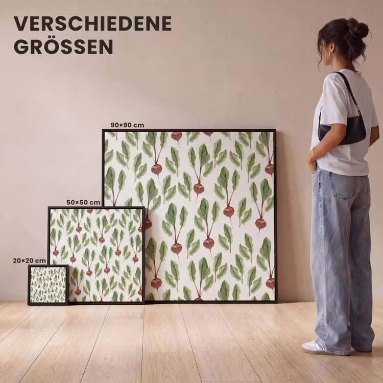 Rood - Bieten - Blad - Patroon Canvas met baklijst klein 1124 -comparison_formatenoverzicht_DE