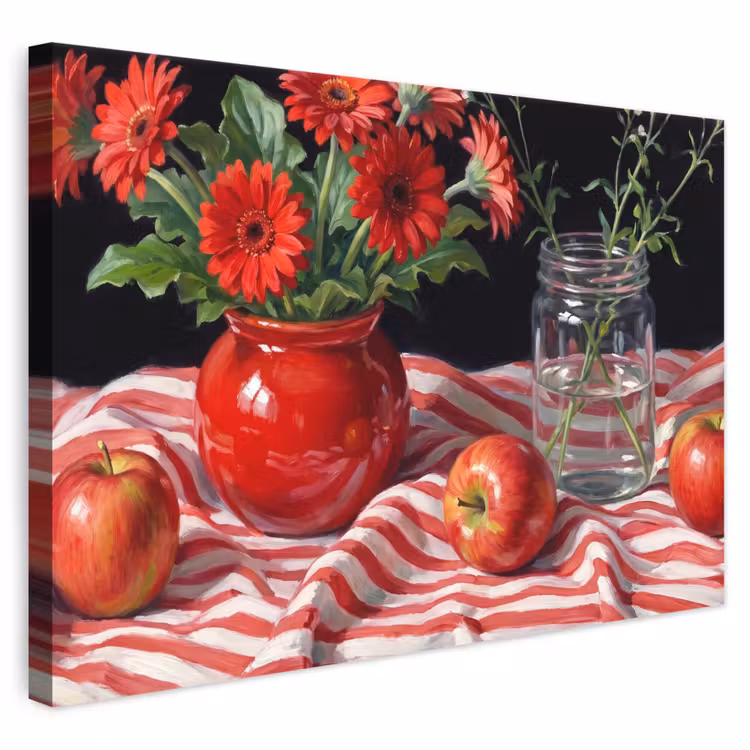 Leinwandbild - Rote Blumen – Vase - Rode bloemen - Vaas canvas 2cm klein