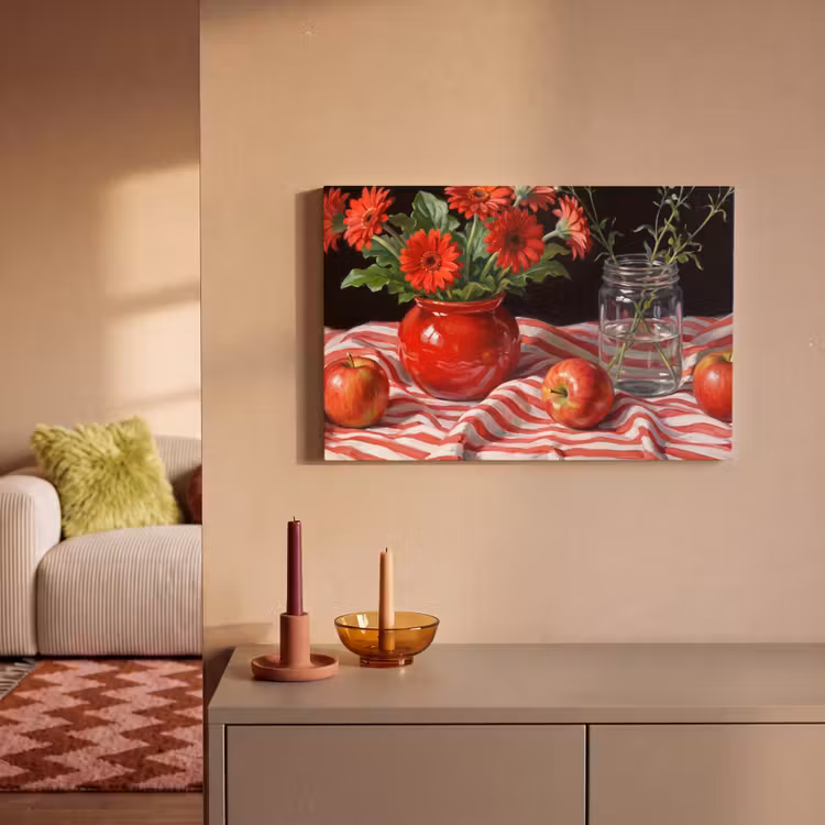 Leinwandbild - Rote Blumen – Vase - Rode bloemen - Vaas canvas 2cm klein