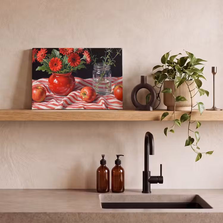 Leinwandbild - Rote Blumen – Vase - Rode bloemen - Vaas canvas 2cm klein