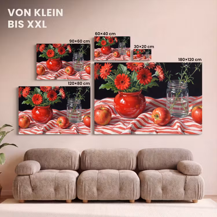 Leinwandbild - Rote Blumen – Vase - Rode bloemen - Vaas canvas 2cm klein