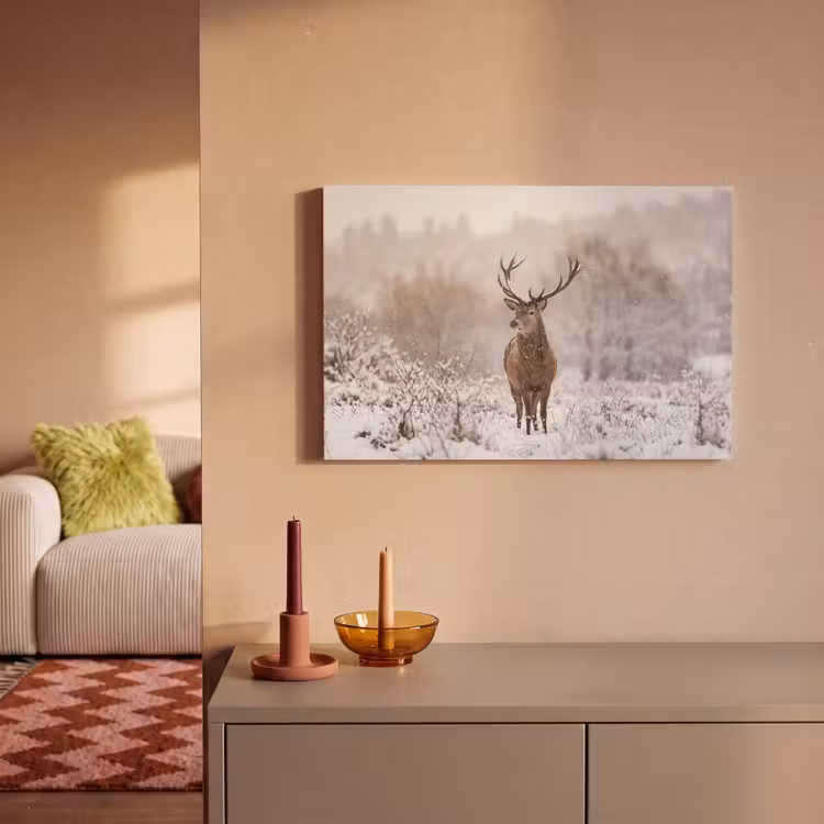 Edelhert - Bos - Sneeuw - Winter - Majestueus canvas 2cm klein -sfeer1