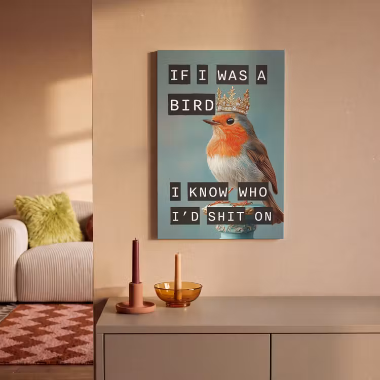 Roodborstje - Vogel - Blauw - Decoratie canvas 2cm klein -sfeer1