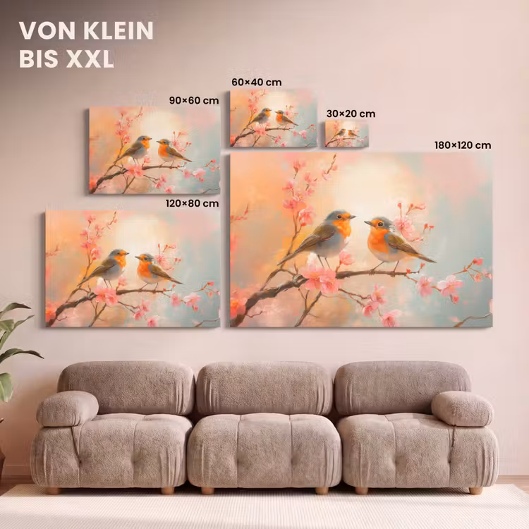 Roodborstjes - Sierlijk - Bloesemtak canvas 2cm klein -Xsfeer8_DE