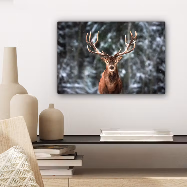 Hert - Winter - Sneeuw - Bos - Natuur - Dier canvas 2cm klein -closeup_print_DE