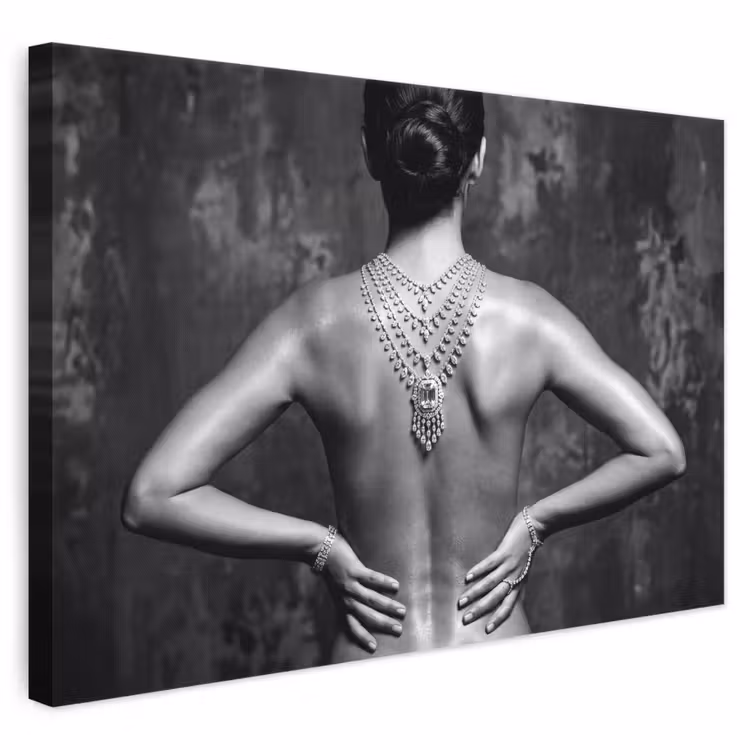 Rug - Ketting - Portret - Zwart - Wit - Glamour canvas 2cm klein -3d