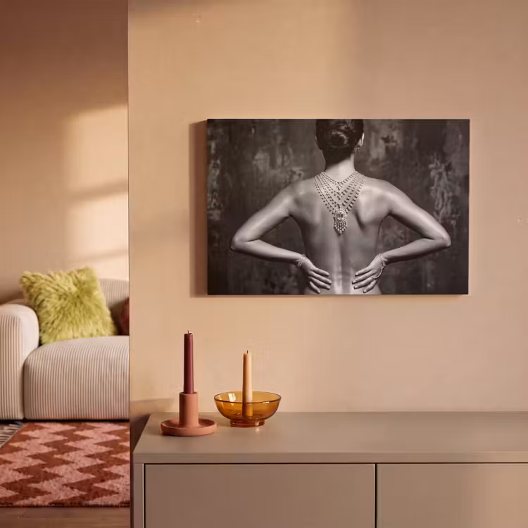 Rug - Ketting - Portret - Zwart - Wit - Glamour canvas 2cm klein -sfeer1