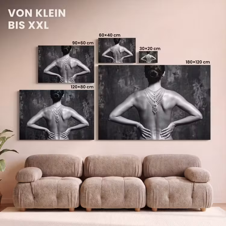 Rug - Ketting - Portret - Zwart - Wit - Glamour canvas 2cm klein -Xsfeer8_DE