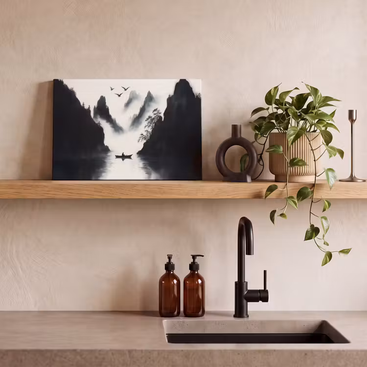 Roeiboot - Mistig - Bergen - Vogels canvas 2cm klein -closeup_print_DE