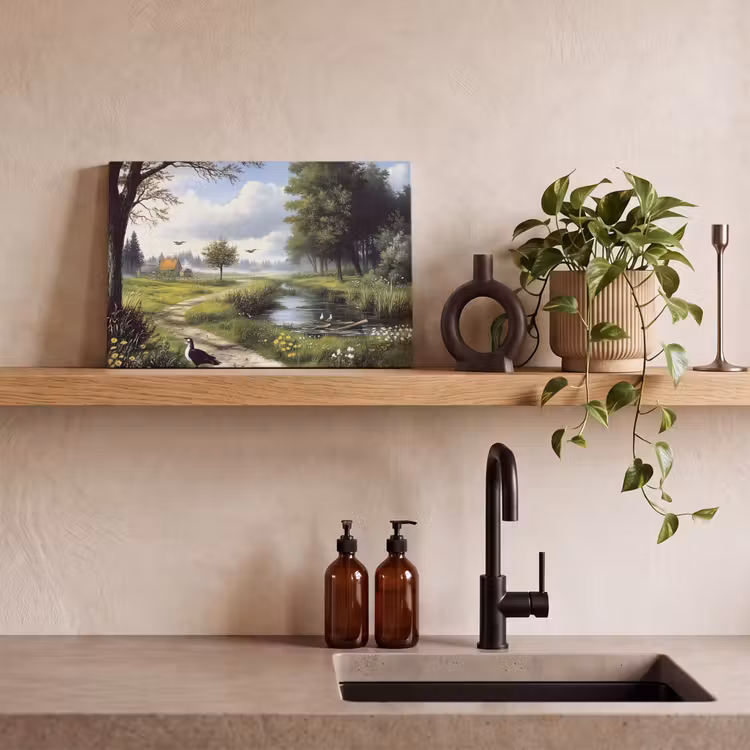 Zandpad - Groen landschap - Water canvas 2cm klein -closeup_print_DE