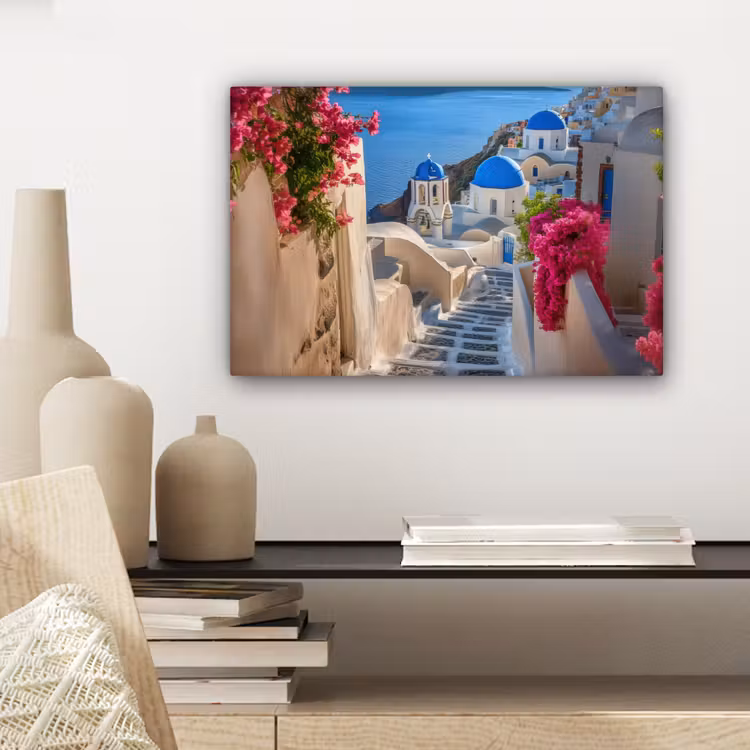 Santorini - Bloemen - Griekenland canvas 2cm klein -sfeer6