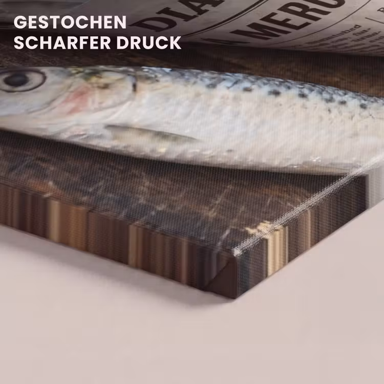 Leinwandbild - Sardine – Zeitung – Schneidebrett - Sardientje - krant - snijplank canvas 2cm klein