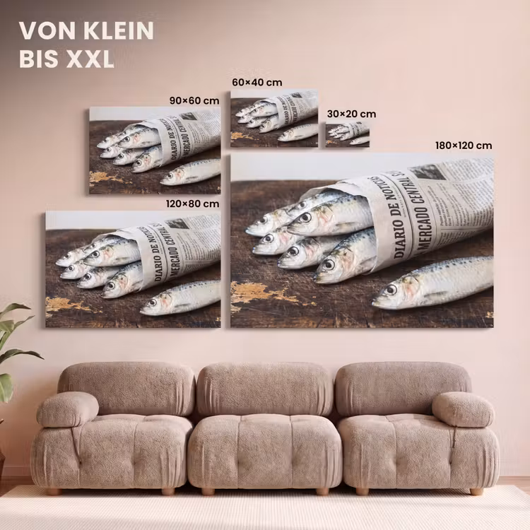Leinwandbild - Sardine – Zeitung – Schneidebrett - Sardientje - krant - snijplank canvas 2cm klein